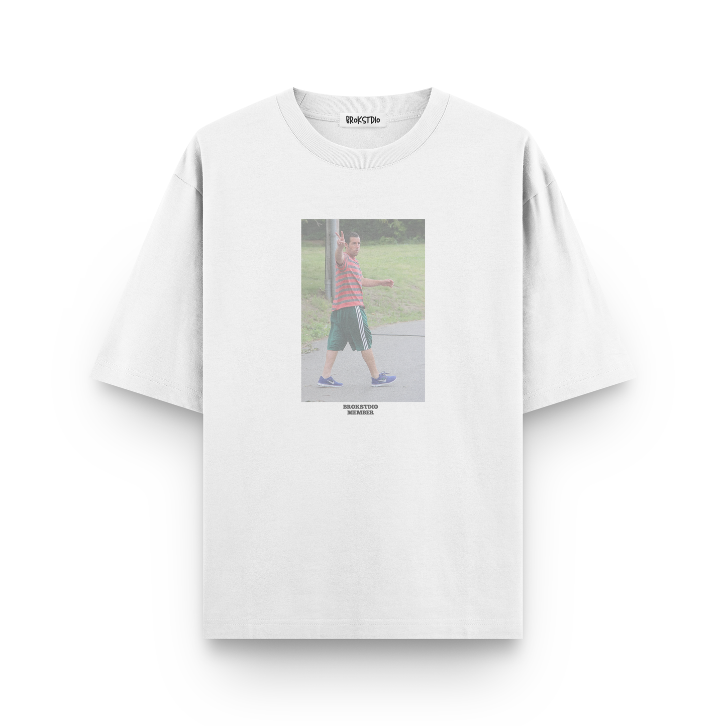 “Brokstdio oversized meme t-shirt featuring Adam-core walking fit in vintage style
