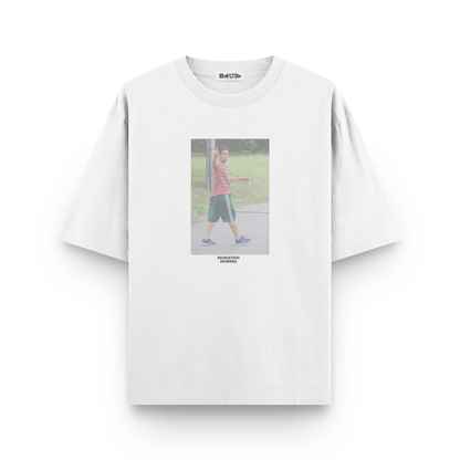 “Brokstdio oversized meme t-shirt featuring Adam-core walking fit in vintage style
